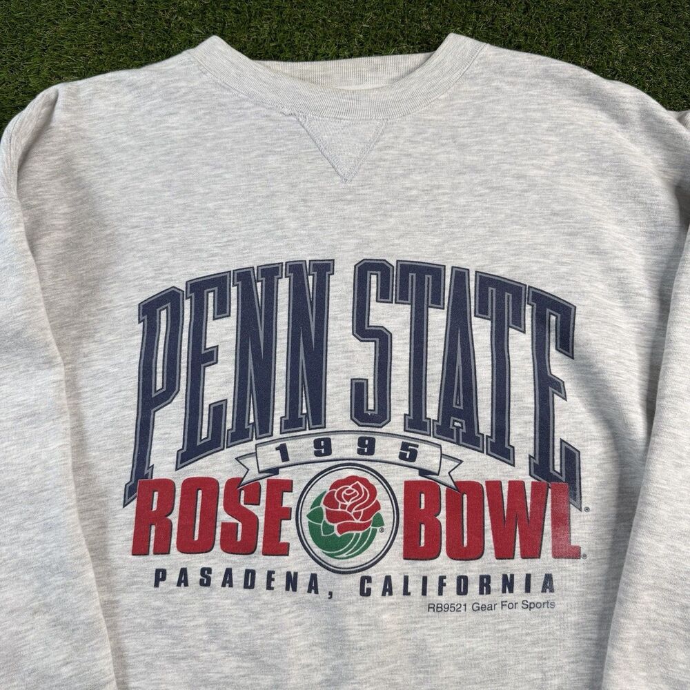 Vintage Penn State Rose Bowl 1995 Gray Sweatshirt XXL Gear For Sports Spell Out